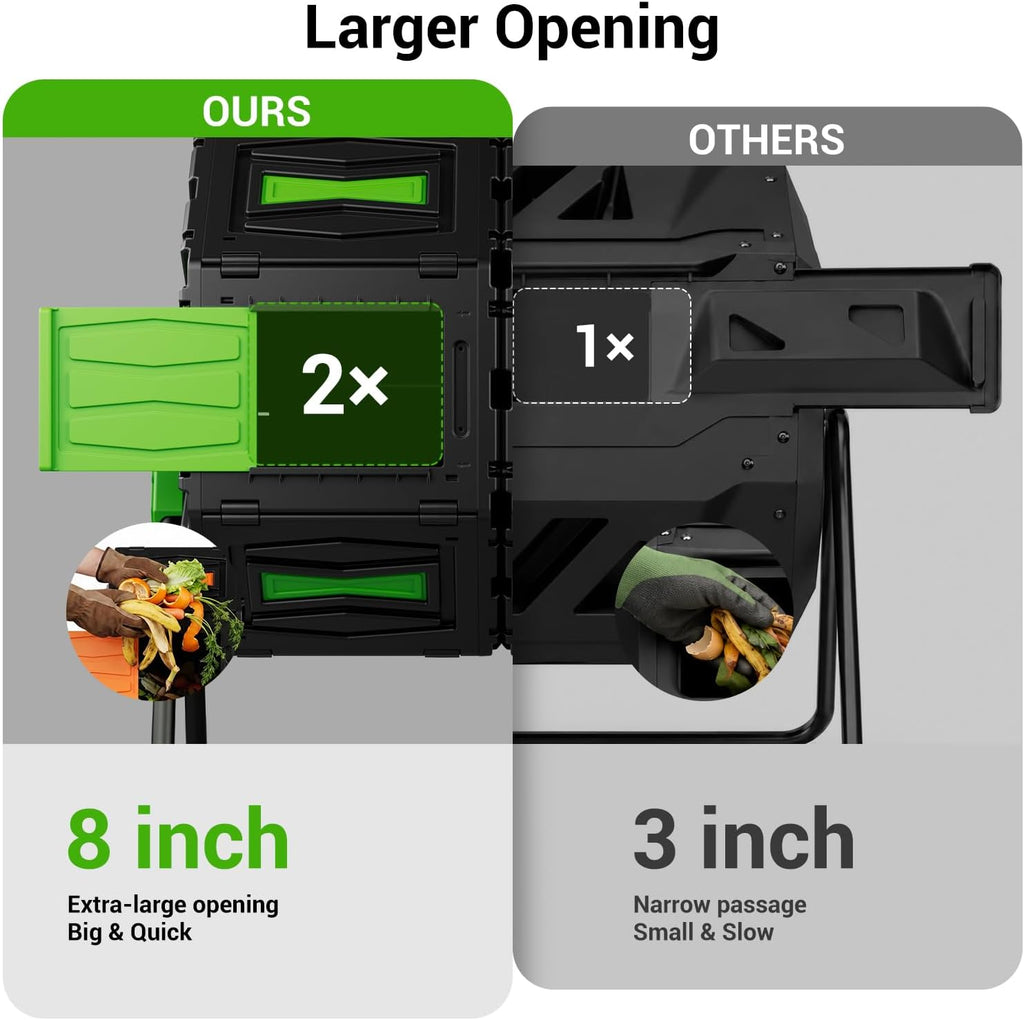 Compost Tumbler, Easy Assemble & Efficient Outdoor Compost Bin, 45 Gallon/170 Liter Large Dual Chamber Rotating