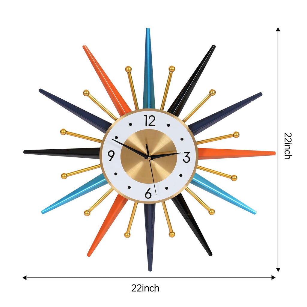 22-Inch Large Starburst Wall Clock - Mid-Century Modern Decorative Wall Clock, Silent Non-Ticking Quartz Movement