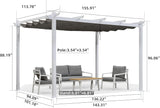 10' x 13' Outdoor Retractable Pergola Heavy-Duty Aluminum White Pergola with Sun Shade Canopy Patio Modern Shelter for