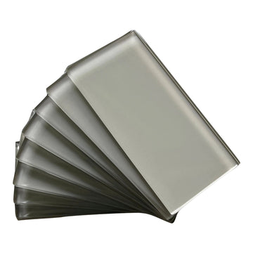 3x6 Cool Gray Color Wave Glass Tile - CW04 Silver Mink Subway Backsplash Wall Tile (8 Piece Pack (1 sf Coverage))