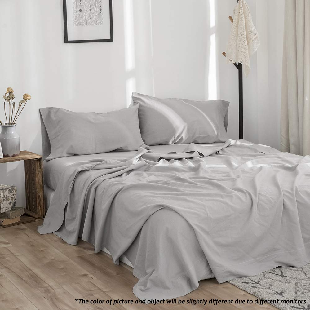 Belgian Linen Sheet Set Solid Color - 3 Pieces (1 Flat Sheet, 1 Fitted Sheet & 1 Pillowcase) Natural Flax Cotton