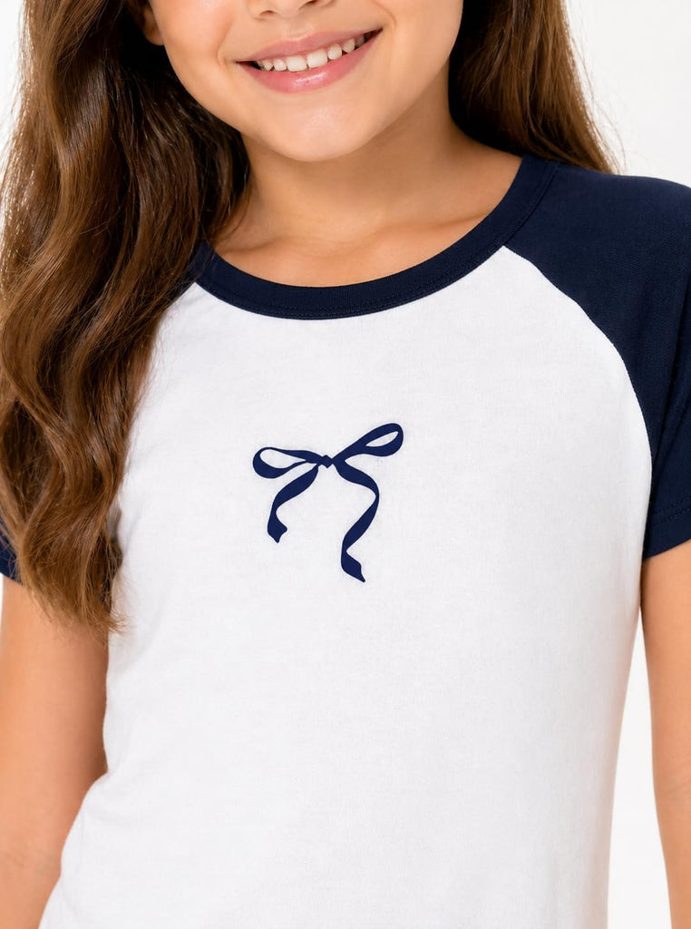 Girls Shirts Short Sleeve Bow Graphic Tees Summer Tops
