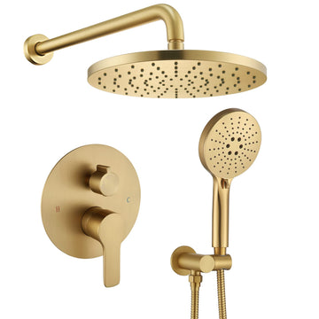 Brushed Gold Shower Head with Handheld,Rain Shower System Faucet Set