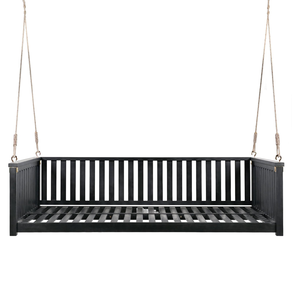 2-Person Acacia Wood Swing Bed with Ropes Black/Acacia