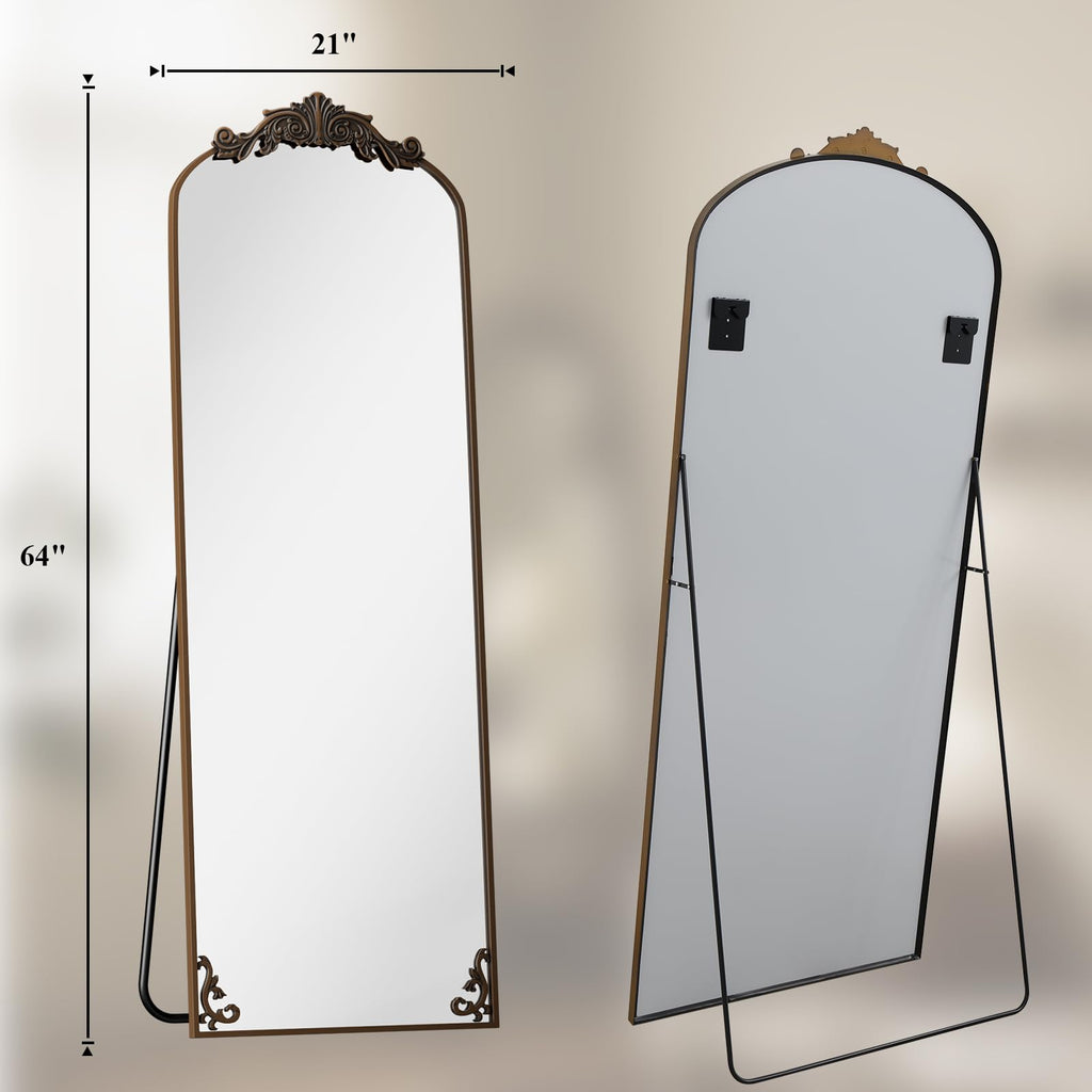 64"x21" Vintage Full Length Mirror, Arched Standing Mirror