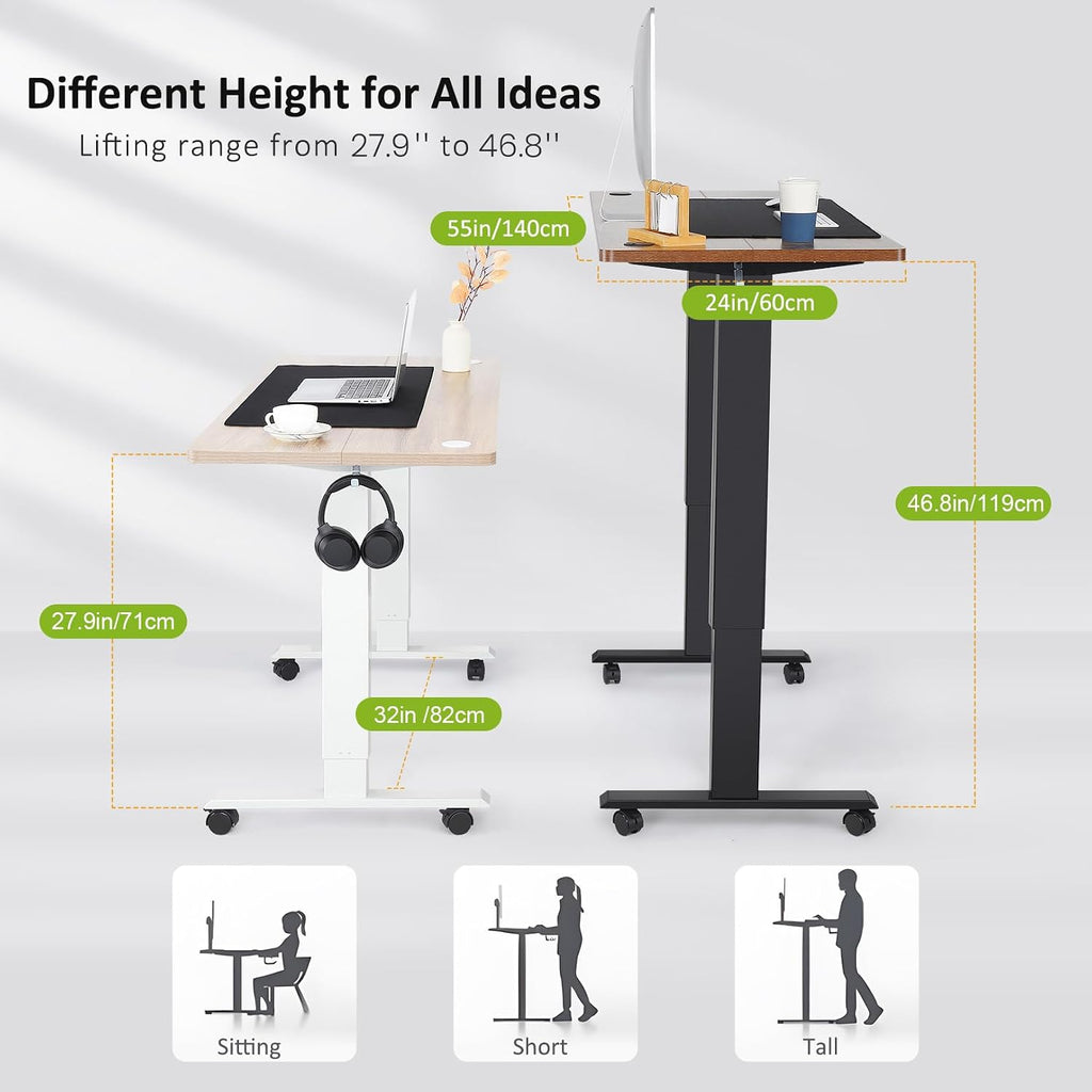 Electric Standing Desk Adjustable Height, 55 x 24 Inch Sit Stand up Desk with Large Mouse Pad, 2 Metal Hook,4