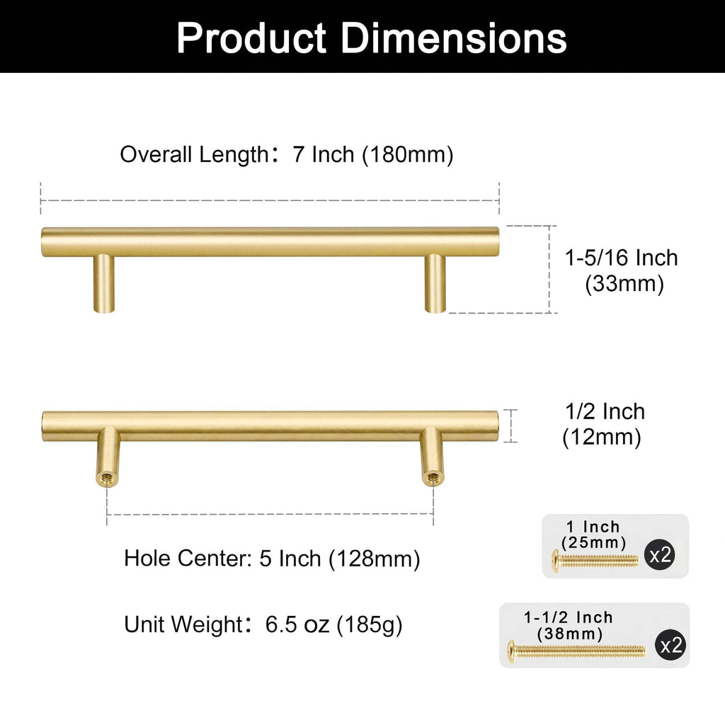 Solid Brass Cabinet Pulls, Brushed Gold Drawer Handles 5