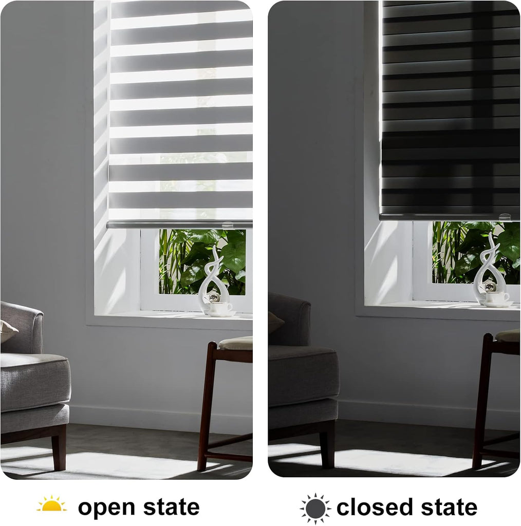 Cordless Zebra Blinds for Indoor Windows, Free-Stop Cordless, Light Filtering Sheer Shades Dual Layer for Day and Night, Roller Shades for Home (34.25" W X 64" H, Grey)