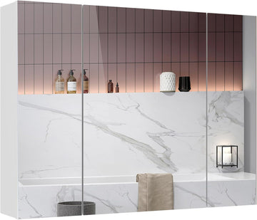 Medicine Cabinets Bathroom Mirror Cabinet with 3 Door 31.5x23.6 Inch Bathroom Wall Cabinet with Mirror Wall Mirror