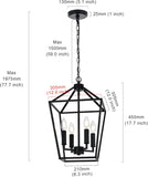 Farmhouse Chandelier 4 Lights Lantern Pendant Light in Black Finish Vintage Openwork Cage Hanging Light Ceiling for Kitchen Island Dining Room Hallway Entryway, E12 Base A128-B0C49K2DX8