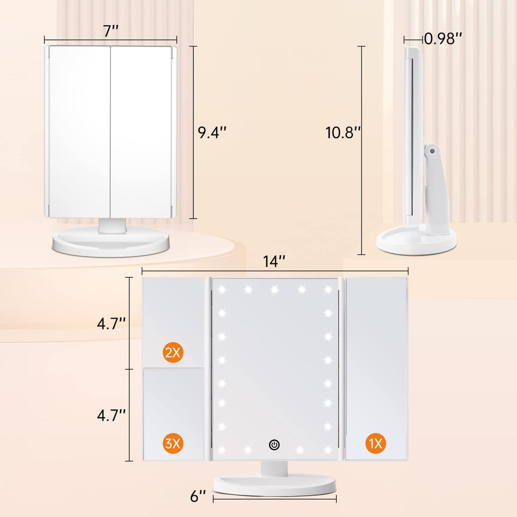 Trifold Vanity Mirror with Lights, Make up Mirror with Lighting