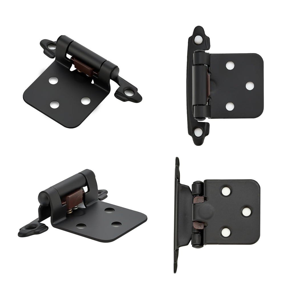 Matte Black Cabinet Hinges, 1/2 Inch Overlay, 20 Pack(10 Pairs)