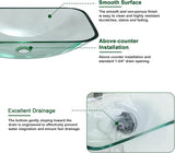 Sarlai Bathroom Vessel Sink Tempered Glass Bowl Vessel Sink with Pop-up Drain Combo 20-1/4 x 14-1/2 Inch Transparent