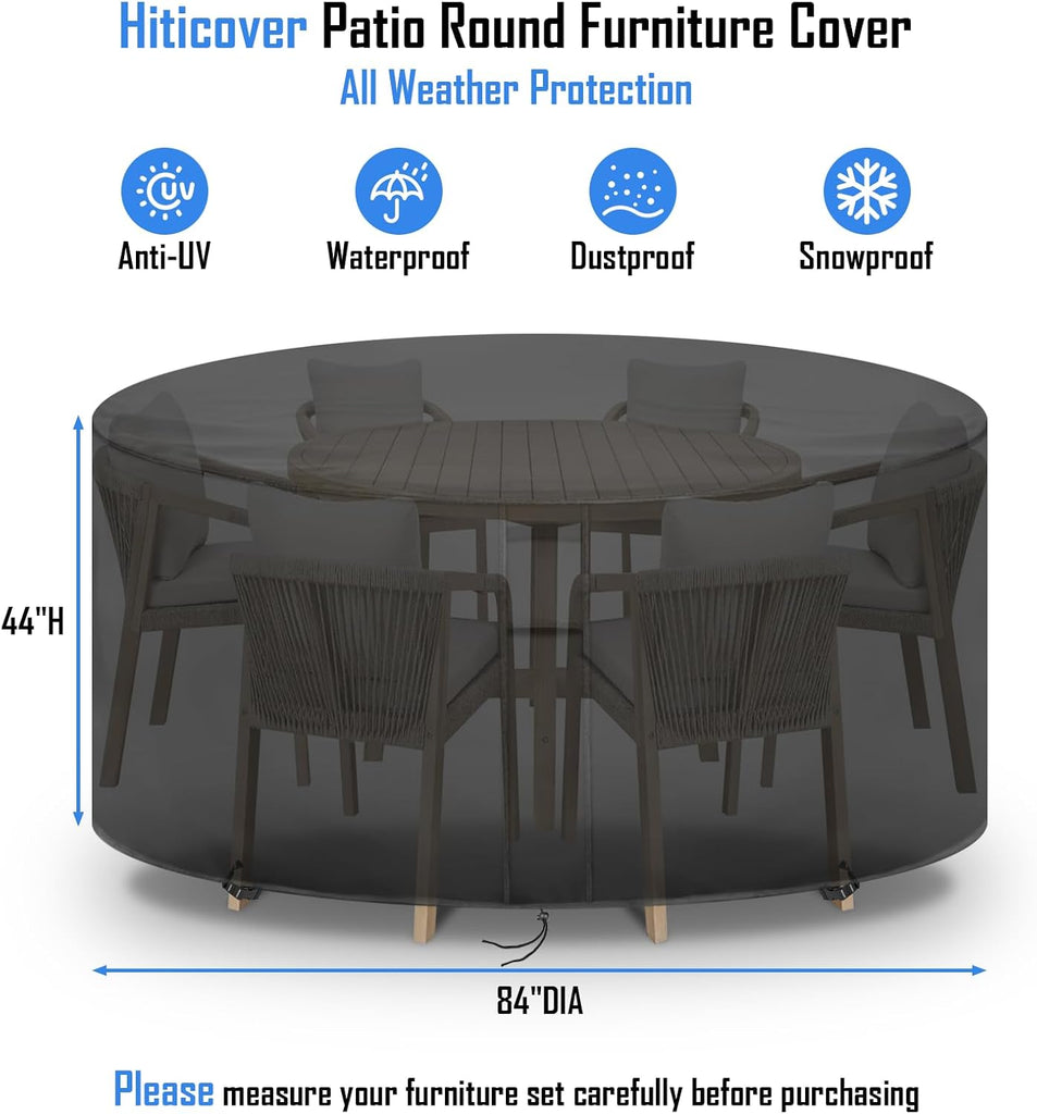 Round Patio Furniture Covers Waterproof, 84" Dia x 44" H | 84 Inch High Outdoor Round Table Cover, Tall Bar Height