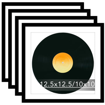 4 Pack 12.5x12.5 Record Frame with 10x10 Mat for Vinyl Record Album Cover Poster, Display Picture 10x10 with Mat or