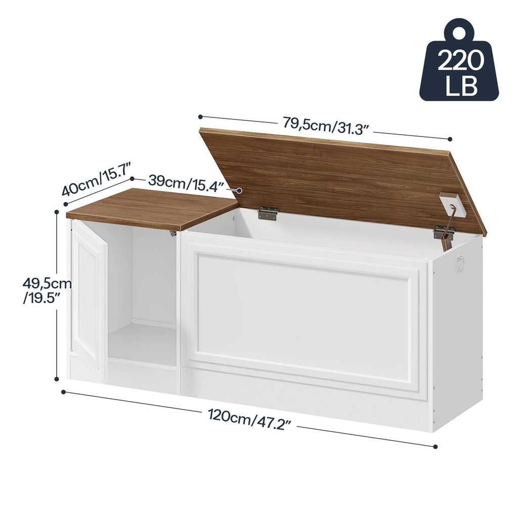 Storage Bench, 47.2" Wooden Toy Box, Toy Chest with Safety Hinge, Farmhouse-Style Storage Chest, Entryway Bench
