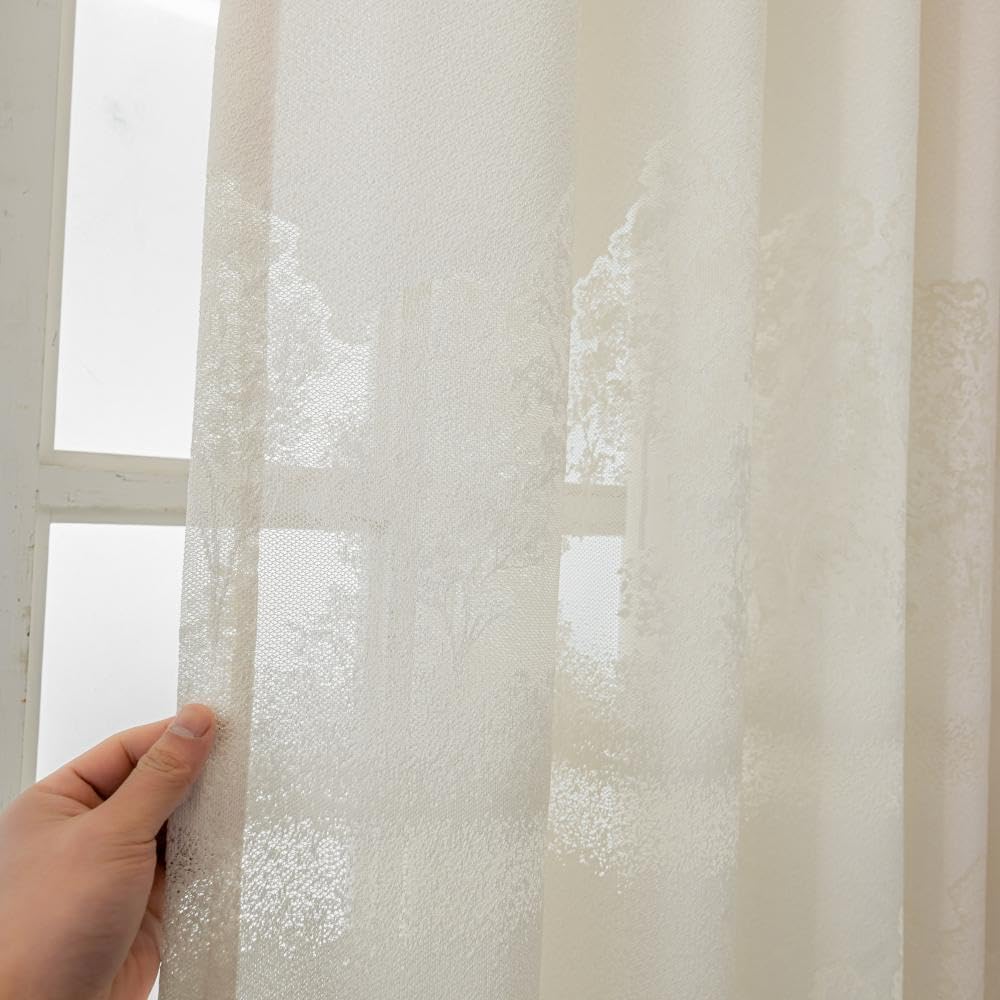 1 Pair European Luxury Embroidered Sheer Curtains with Lace Valance - Elegant Decorative Tulle Curtains Home Interior