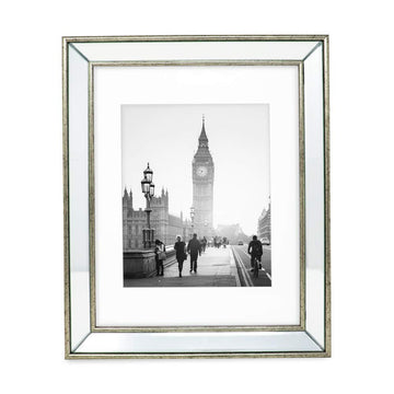 Jacobs 11x14 (Matted 8x10) Silver Beveled Mirror Picture Frame - Classic Mirrored Frame w/Deep Slanted Angle Made for