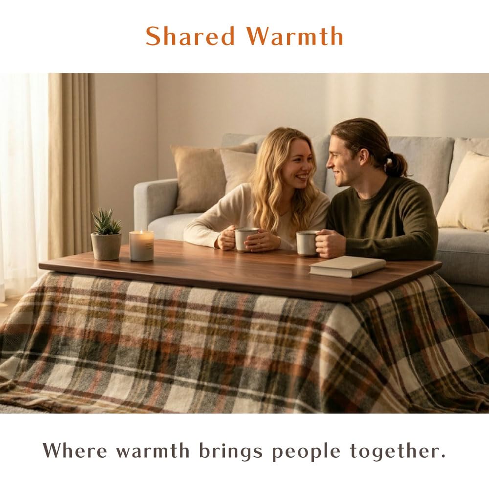 Japanese Kotatsu, 47.2" Rectangle Heated Coffee Table, Brown