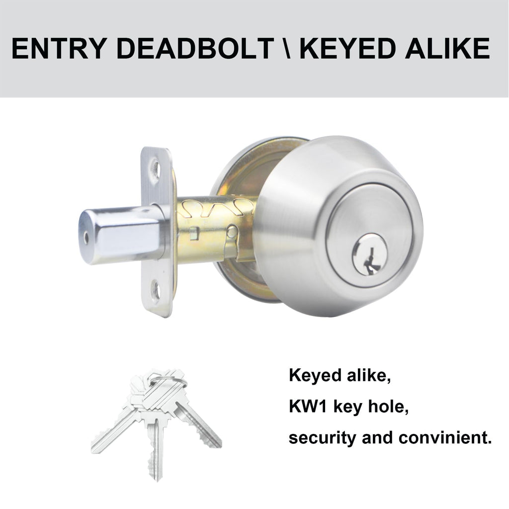 1 Side Keyed-Alike Deadbolt Lock, Single Cylinder Dead Bolt, Satin Nickel Round Exterior Keyed Front Entry Inside Door