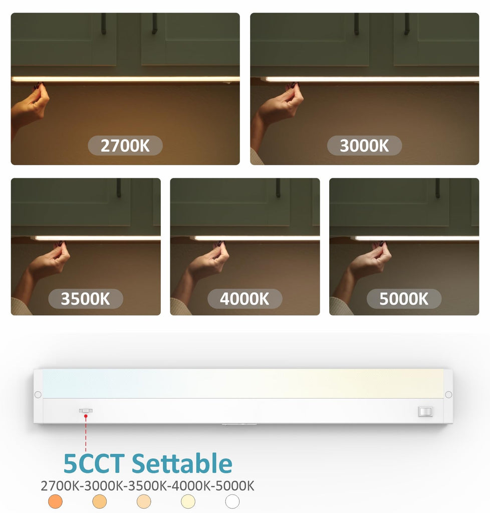 LED Under Cabinet Lighting Hardwired or Plug in, 18 Inch 9W, Dimmable 5 Color 2700K/3000K/3500K/4000K/5000K, Linkable