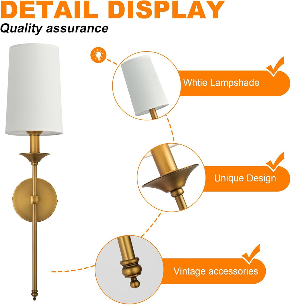 Wall Sconce Set of 2 Hardwired Vintage Antique Brass Sconce Candle Wall Light for Bedroom Living Room Vanity