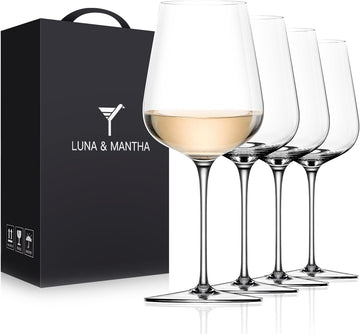 White Wine Glasses Set of 4, Crystal Wine Glasses with Stem, Hand Blown 14oz, Perfect for Red，White Gift Packaging