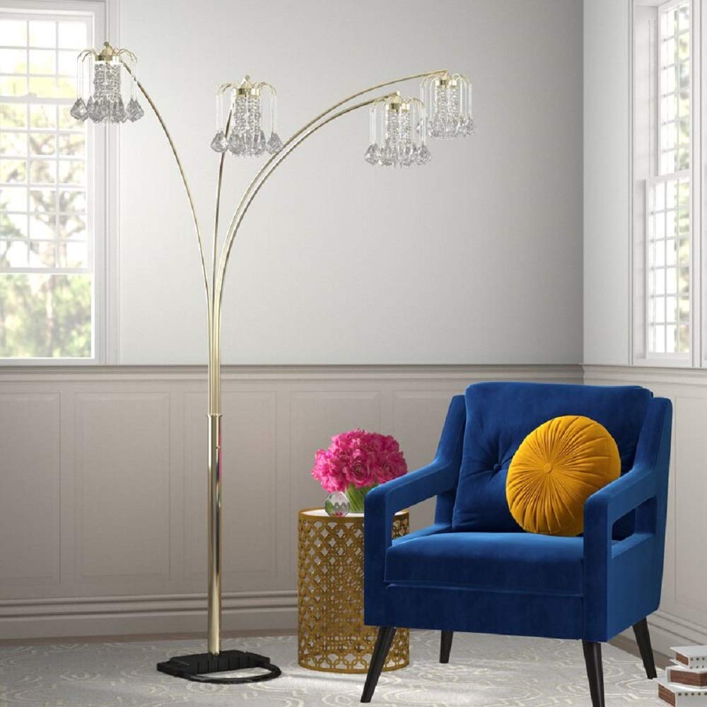 84" Arc Tree Floor Lamp - Featrue 4 Bell Hanging Faux Crystal Ornaments Shades with U Shape Base - Great s, Bedrooms