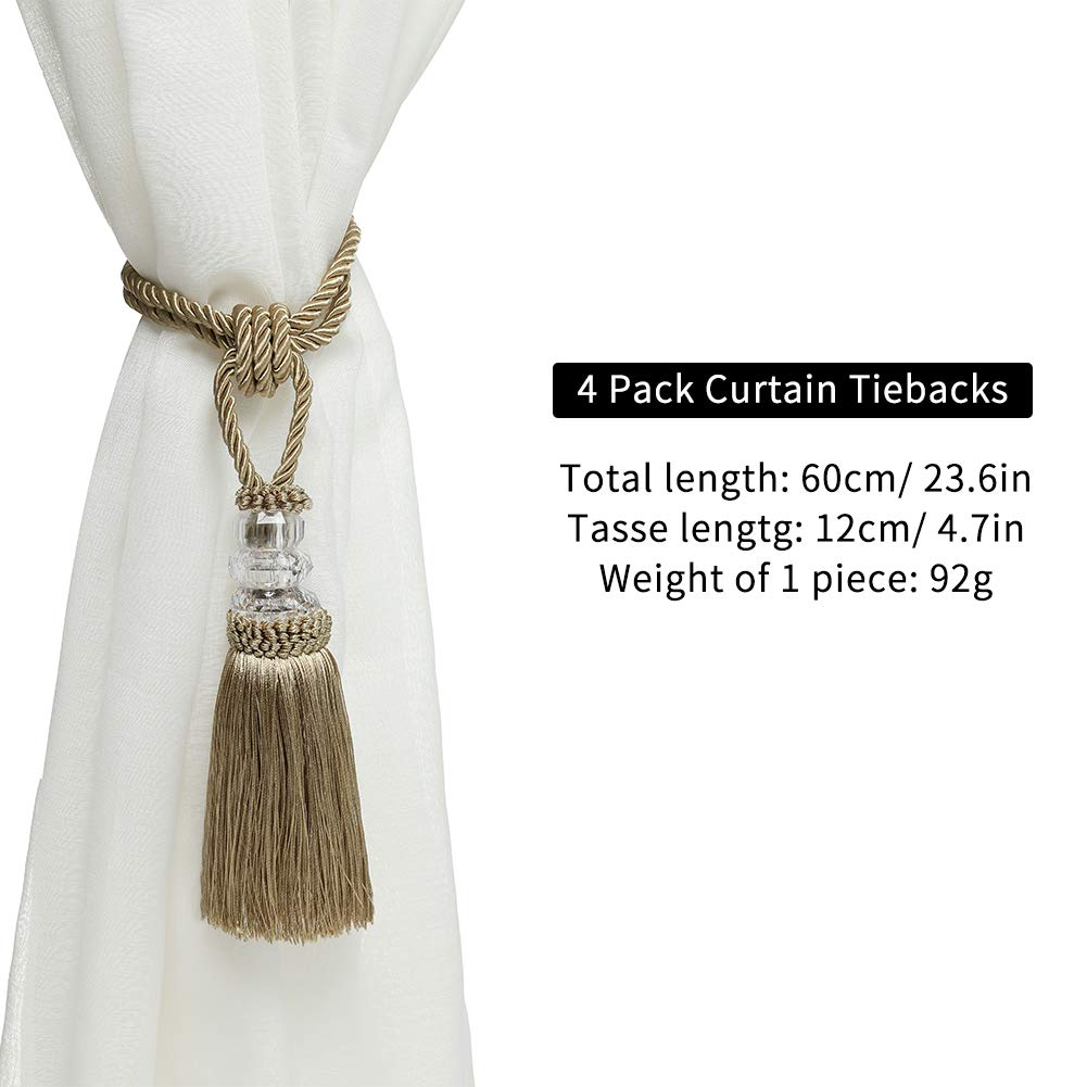 Curtain Tiebacks Hand-Woven Holdbacks Tassels Tiebacks - 4 Pack
