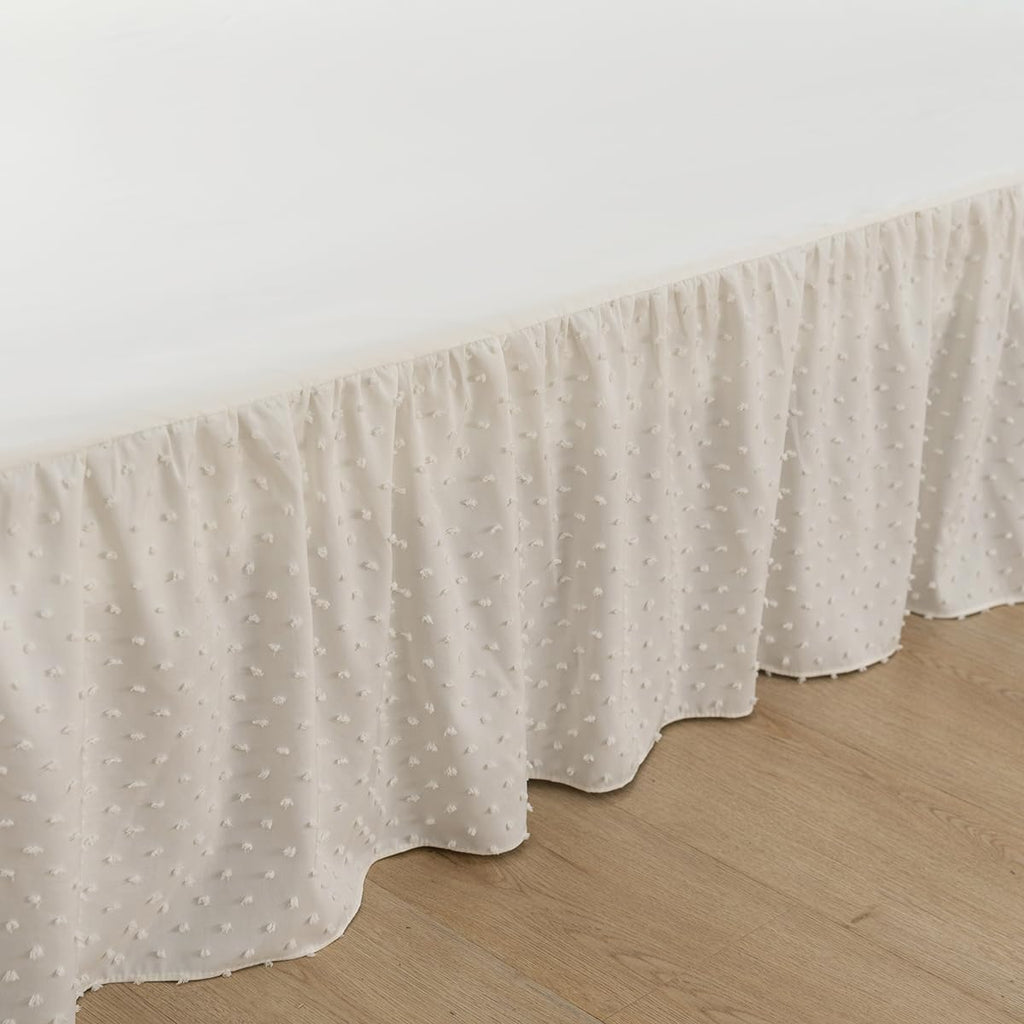 Tufted Dot Bed Skirt Full Size - Ruffled Bed Skirt with Split Corners