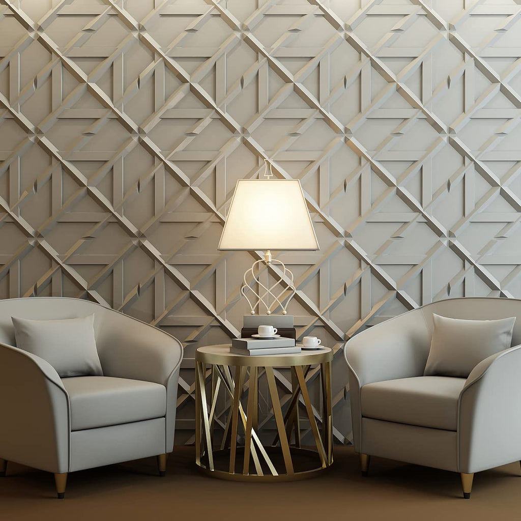 Decorativ PVC Glue-Up 3D Wall Panel, 19.7 x 19.7 in, 12-Pack, White