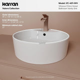 Karran Valera 18 Inch Round Vessel Bathroom Sink, Vitreous China Above Counter Vanity Sink with Overflow