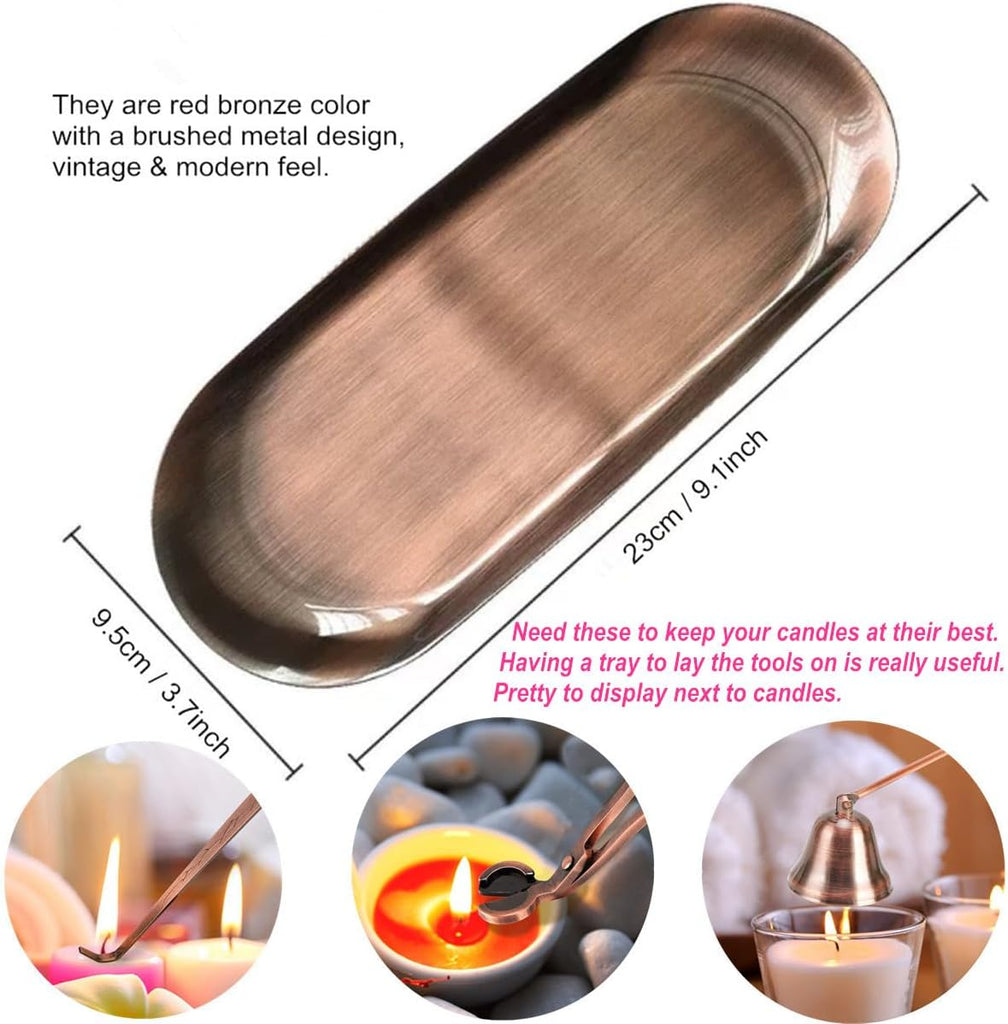 4 in 1 Candle Wick Trimmer Set Red Bronze Candle Accessory Set with Tray Candle Snuffer Wick Cutter Candle Care Tools