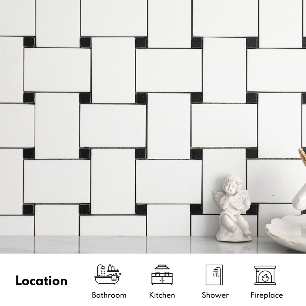 Microcrystal Stone White Marble Basketweave Marble Mosaic Tile Wall Bathroom Shower Floor (5 Sheet)