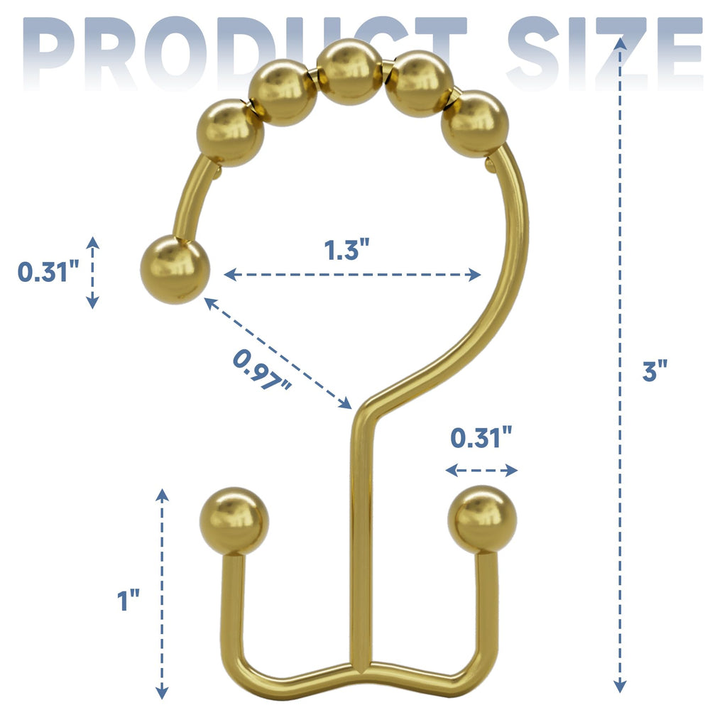 Gold Shower Curtain Hooks Rings, Rust-Resistant Metal Double Glide Shower Hooks Rings Shower Curtains Rods, Set of 12