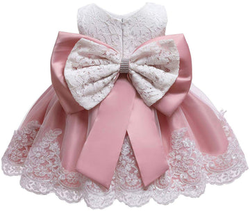 Baby Girls Party Dresses Birthday Wedding Little Flower Girl Formal Dress Bowknot Baptism Tutu Pink Dress for Babies