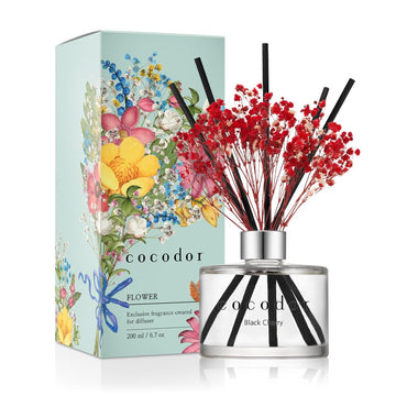 Preserved Real Flower Reed Diffuser/Black Cherry / 6.7oz(200ml) / 1 Pack/Reed Diffuser Set, Oil Diffuser & Reed