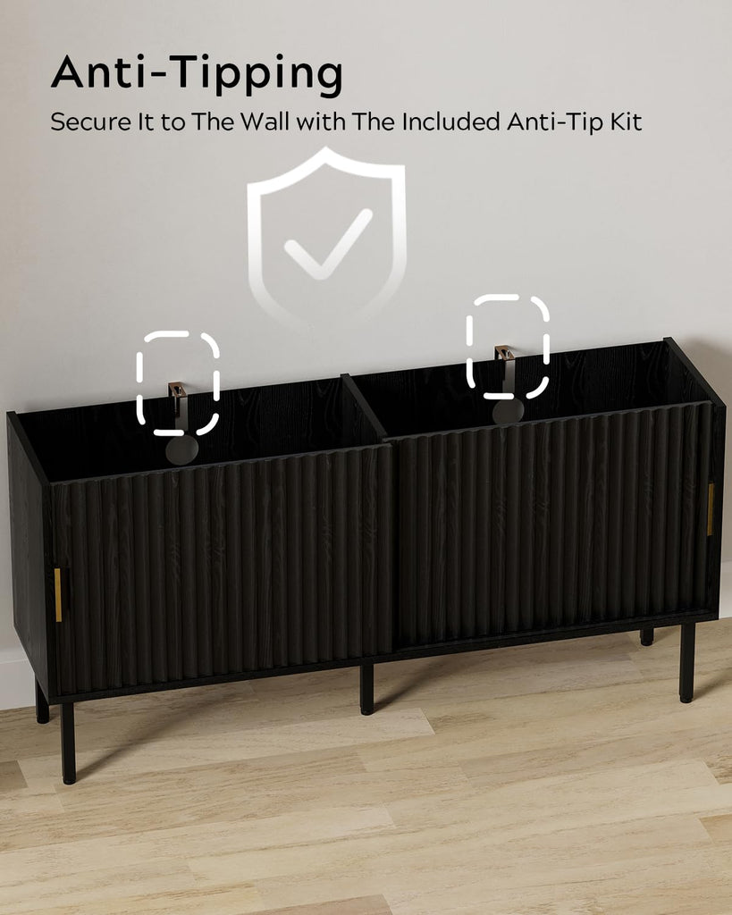 TV Stands Set of 2 Farmhouse Entertainment Center with Fluted Sliding Doors TV Console Cabinet with Adjustable Shelf