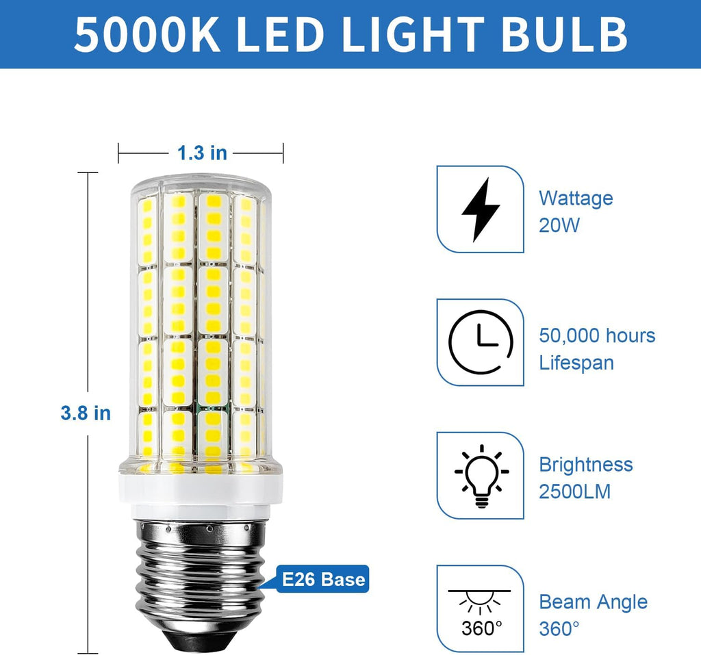 LED Corn Light Bulb 200w Equivalent 2500 Lumen 5000K Cool Daylight White 20W E26/E27 Base Ceiling Fan Led Light Bulb
