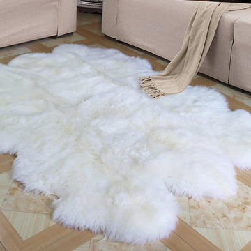 Genuine Australian Merino Sheepskin Rug, 5x7 ft Sheep Skin Rug, Lambskin Area Rug, 6-Pelt, White