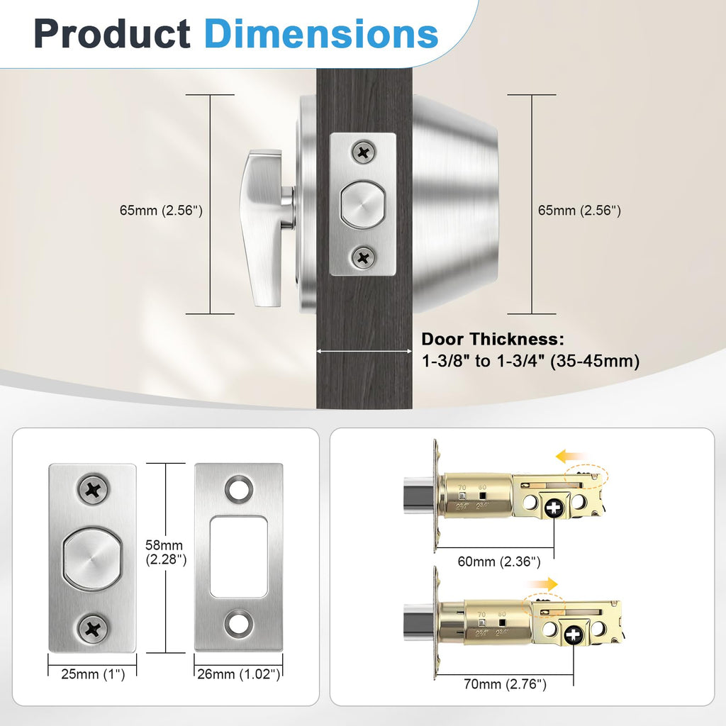 2 Pack Satin Nickel Single Cylinder Deadbolt Lock Set, Keyed One Side Door Lock for Exterior and Interior Door, All