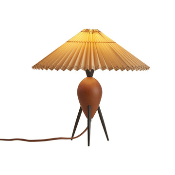 Japandi Zen Table Lamp, Red Solid Wood Tripod Base, Pleated Umbrella Shade