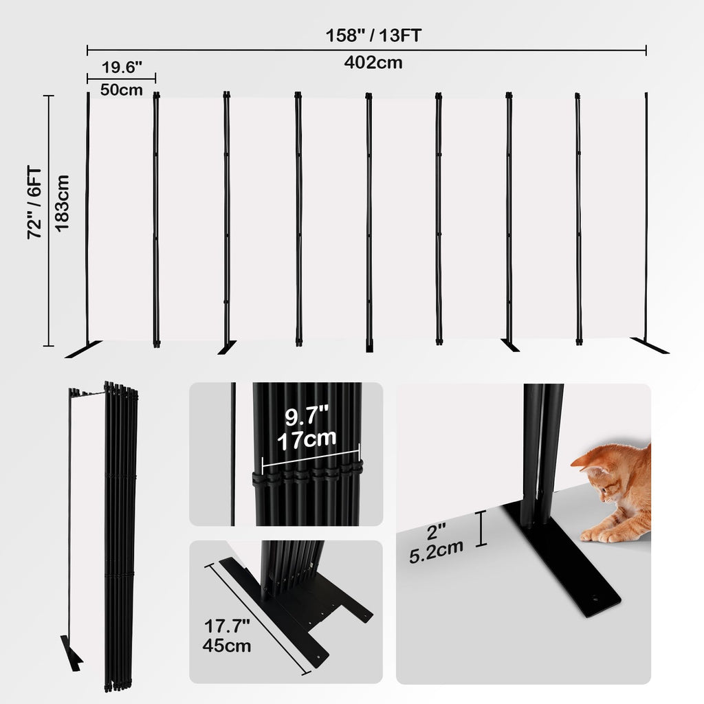 8 Panels White Room Divider Portable Privacy Screen 160" W X 72" H