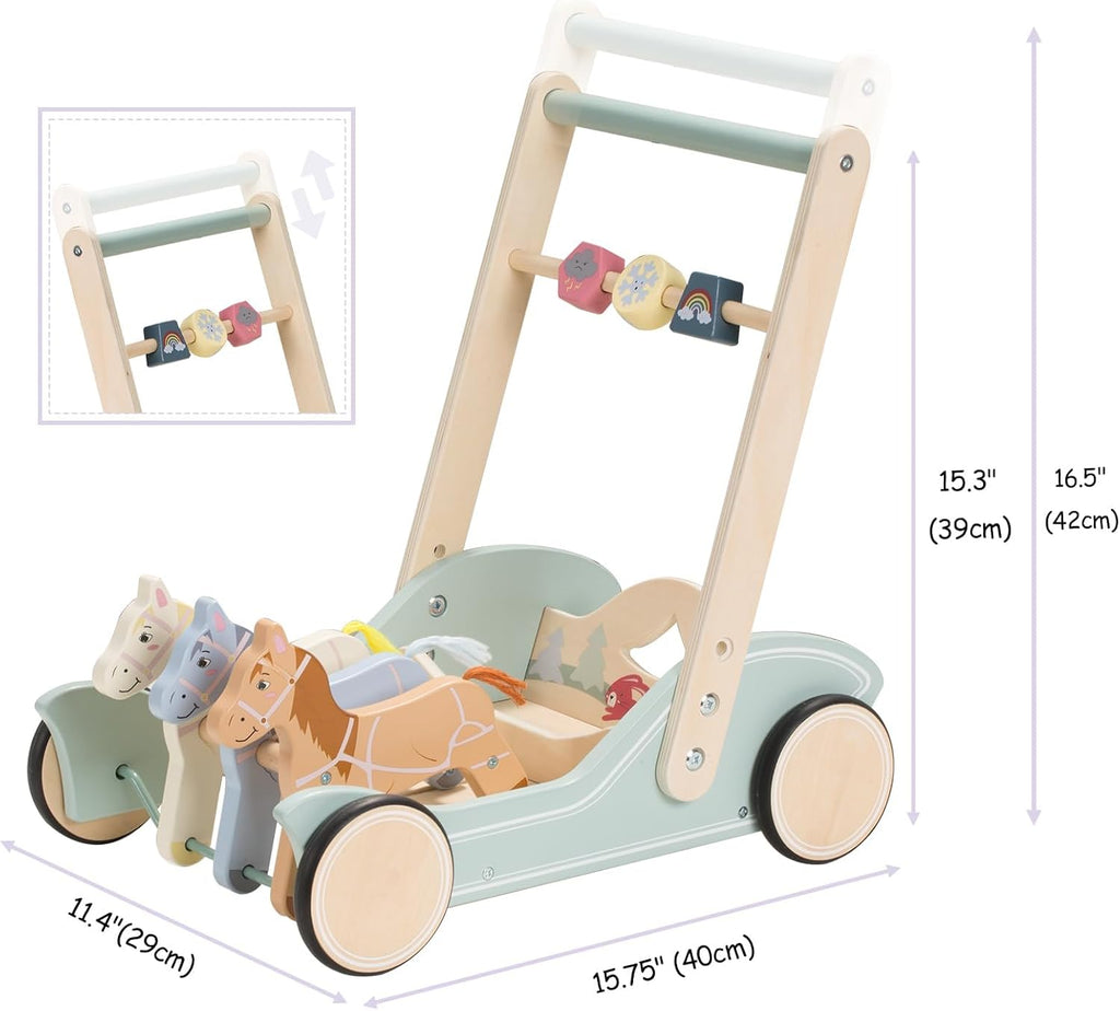 Galloping Ponies Wooden Baby Push Walker Gift for Boys Girls