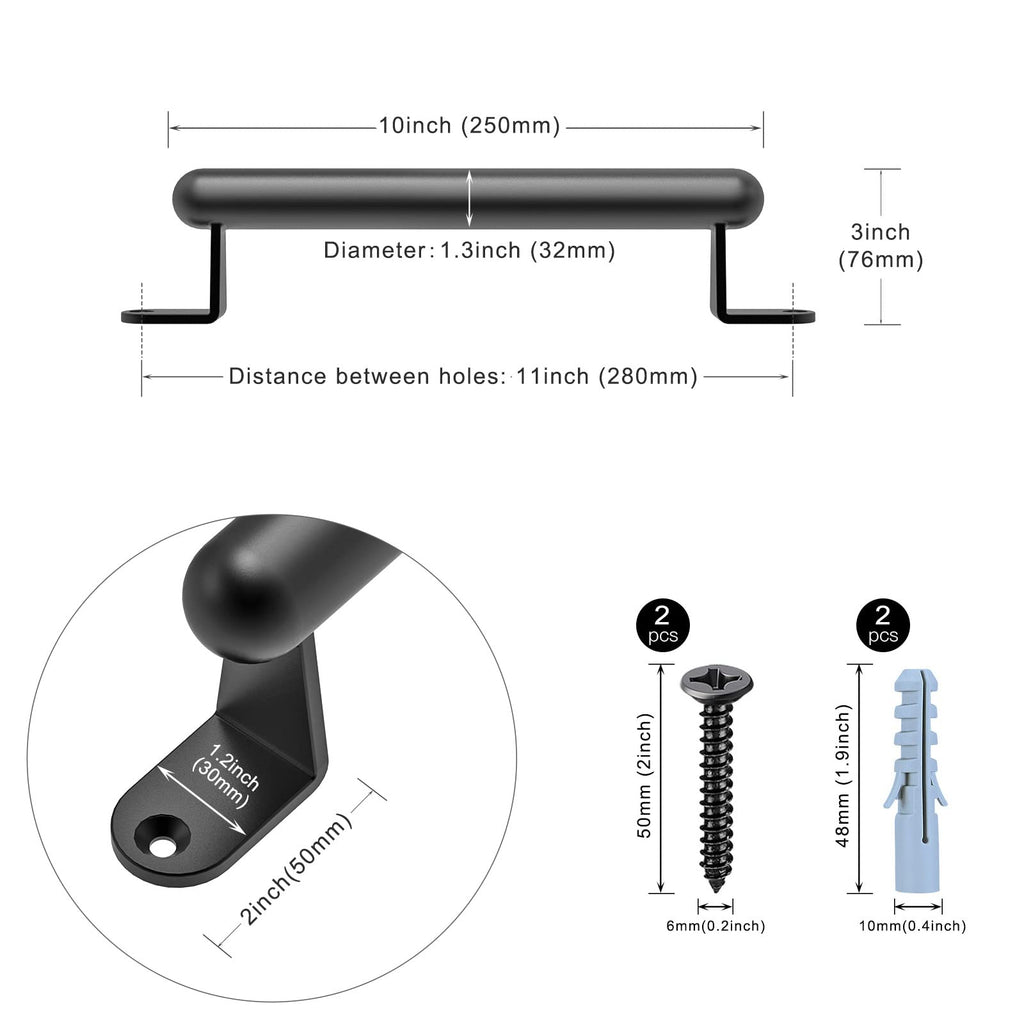 12" Barn Door Pull Handle, Heavy Duty Sliding Door Handle for Gate, Closet, Garage, Drawer, Towel Bar, Stairs, Black
