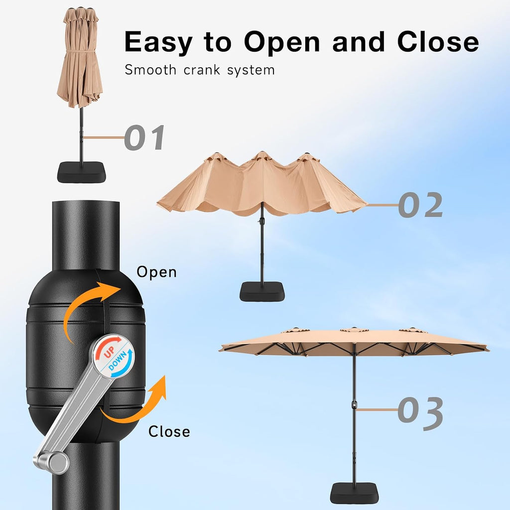 15ft Outdoor Patio Umbrella with Base Included, Extra Large Pool Umbrellas with Crank