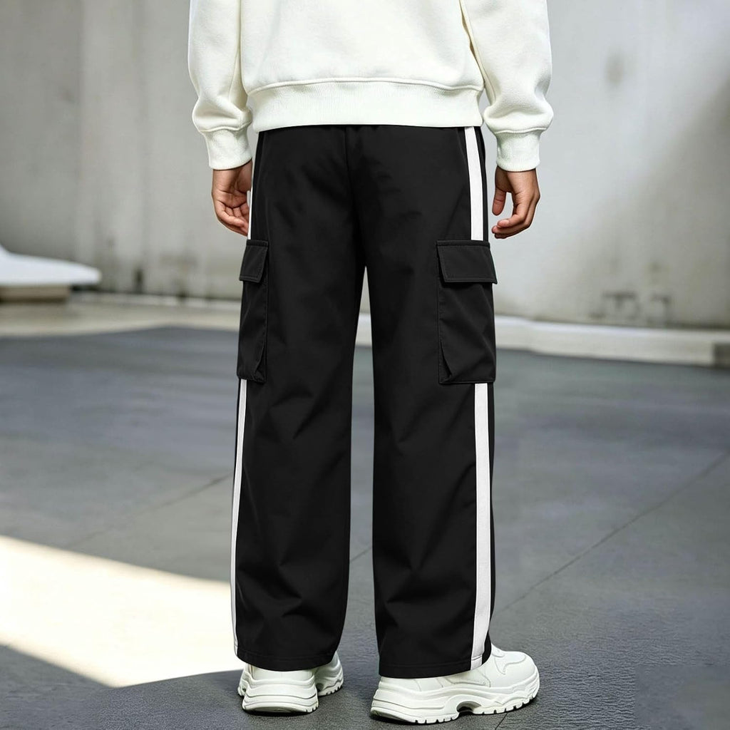 Boys Cargo Pants Baggy Wide Leg Elastic Waist Drawstring Chino Husky Pants