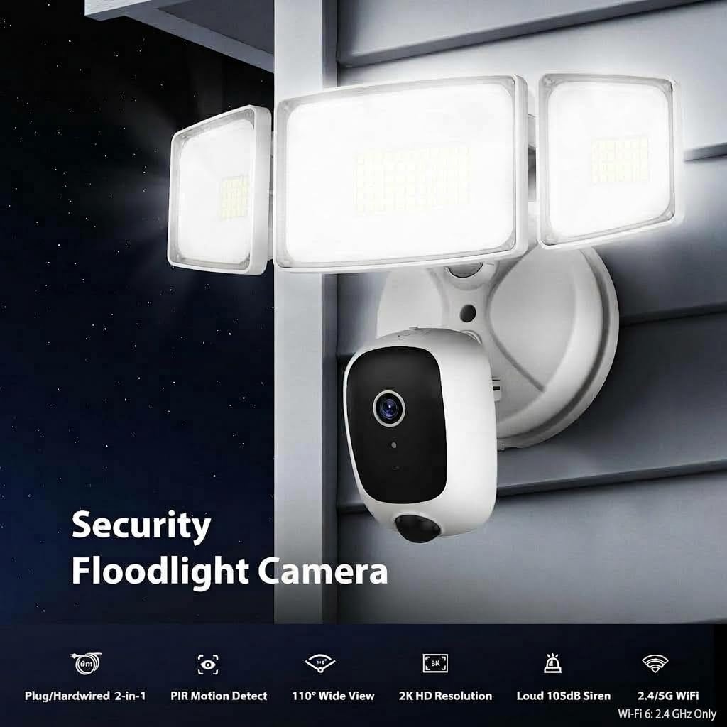 2K Floodlight Camera Plug&Hardwired, Smart Security Camera Outdoor