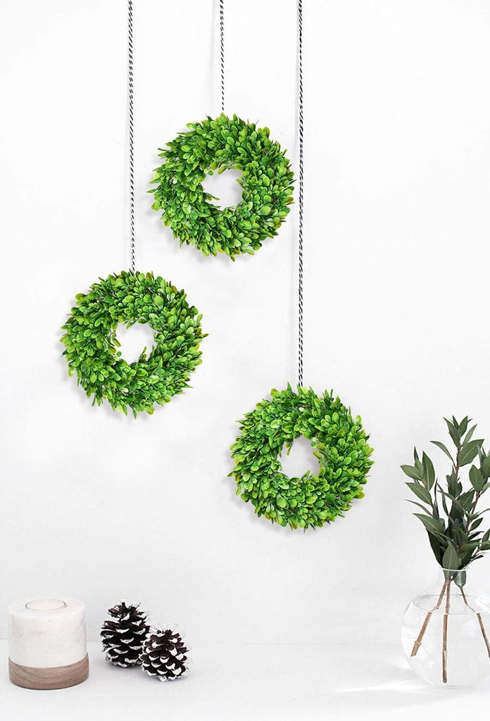 Artificial Small Boxwood Wreath Decoration - 11" Mini-Sized Green Candle Wreath for Wall Window Home Decoration - Set of 4