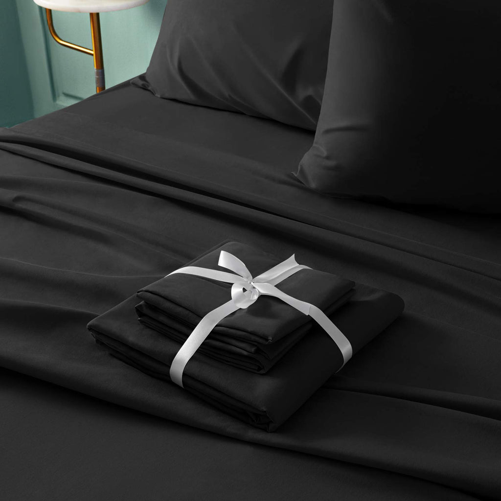 6 Pieces Bed Sheets Set(King, Black) - 1800 Thread Count Super Soft 100% Microfiber Sheets with Deep Pockets, Wrinkle